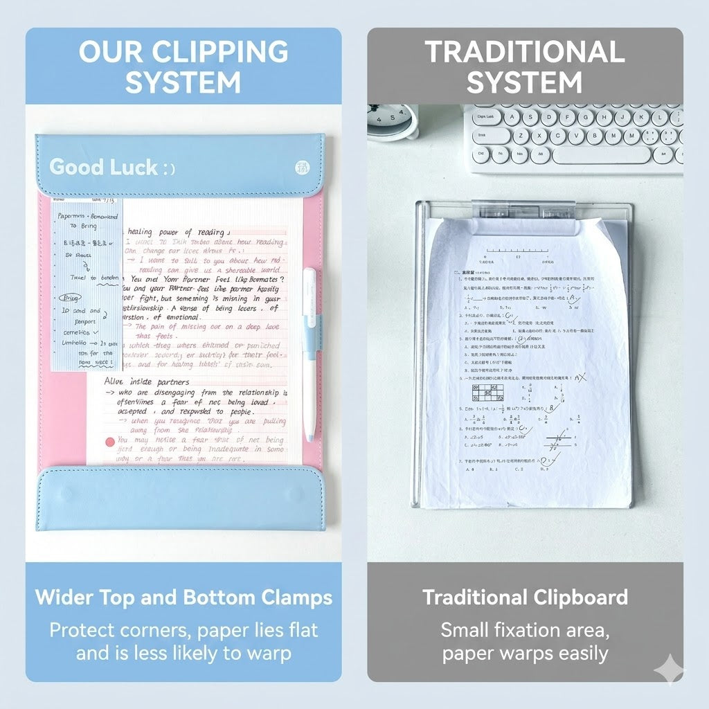 A4 Magnetic Clipboard Folder with Faux Leather Cover – Pastel Pink & Blue Paper Holder, Study Writing Board for Students, Office & School