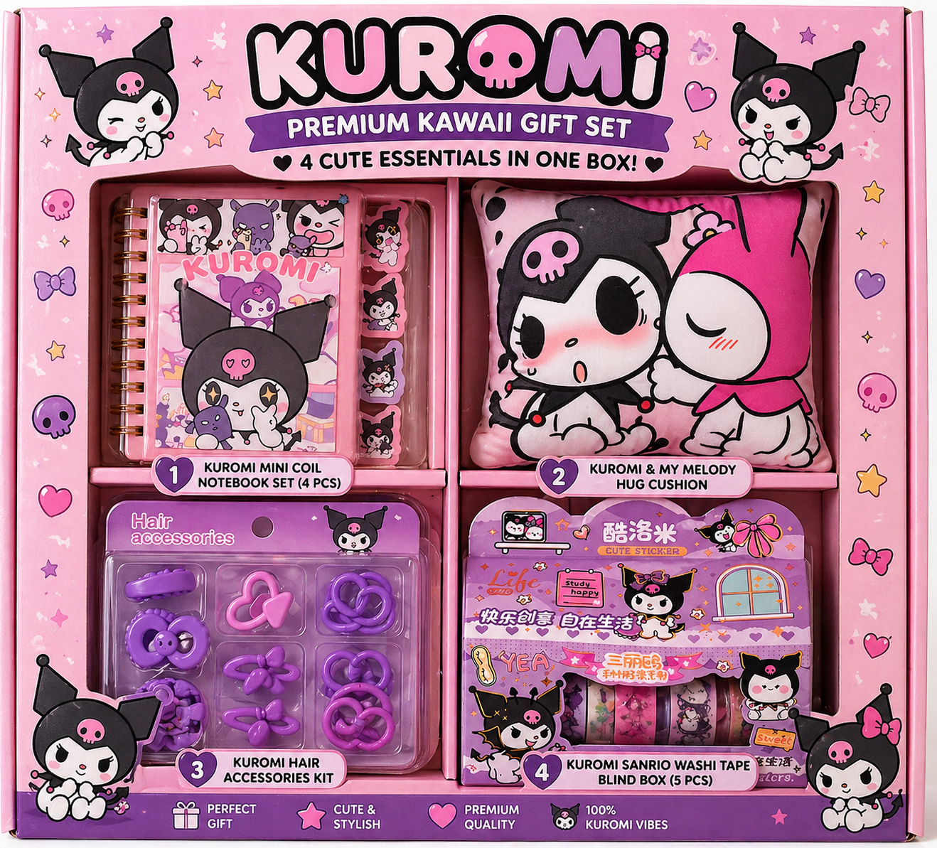 Kuromi Premium Kawaii Gift Set – 4 Cute Essentials Hamper Box