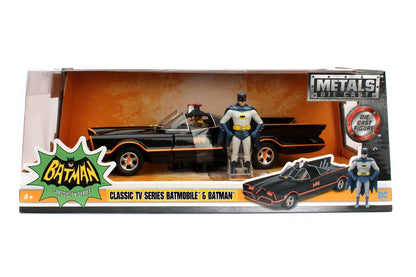 Jada Toys DC Comics Batman Classic TV Series Batmobile with Batman Figure Diecast Collection Set B 1:32 Scale | Official Licensed Metal Model Car & Collectible Action Figure