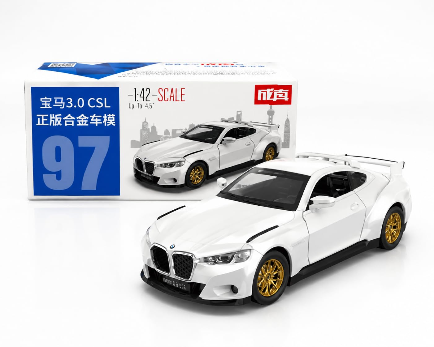 BMW 3.0 CSL Official Licensed 1:42 Scale Die Cast Model Car – Premium Metal Collectible with Opening Doors | White