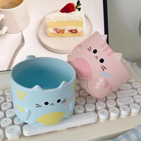 Kawaii Cat Face Ceramic Mug – Cute Cartoon Coffee & Tea Mug | Stackable Aesthetic Mug for Home & Office