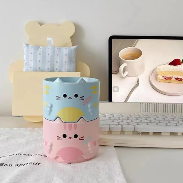 Kawaii Cat Face Ceramic Mug – Cute Cartoon Coffee & Tea Mug | Stackable Aesthetic Mug for Home & Office
