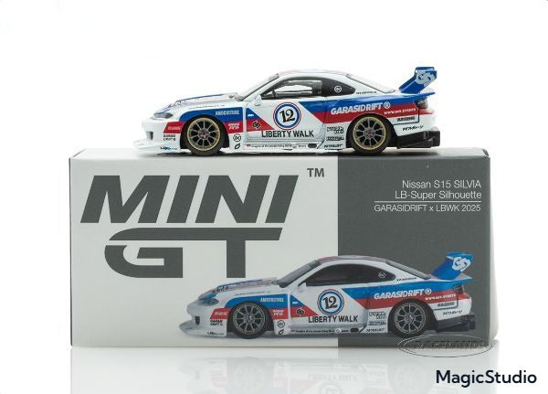 Mini GT Nissan Silvia S15 LB-Super Silhouette Garasi Drift X LBWK 2025 – 1:64 Scale Diecast Model Car (Limited Edition Collectible) in box