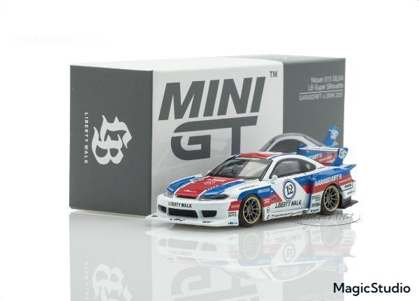 Mini GT Nissan Silvia S15 LB-Super Silhouette Garasi Drift X LBWK 2025 – 1:64 Scale Diecast Model Car (Limited Edition Collectible) in box