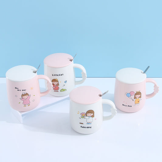 Cartoon Girl Glossy Ceramic Cup 500ML/16.9fl.oz.