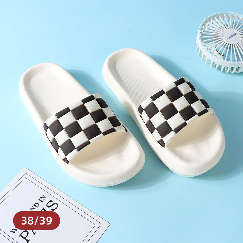 Checkerboard Slide Slippers for Ladies (Beige 38/39)
