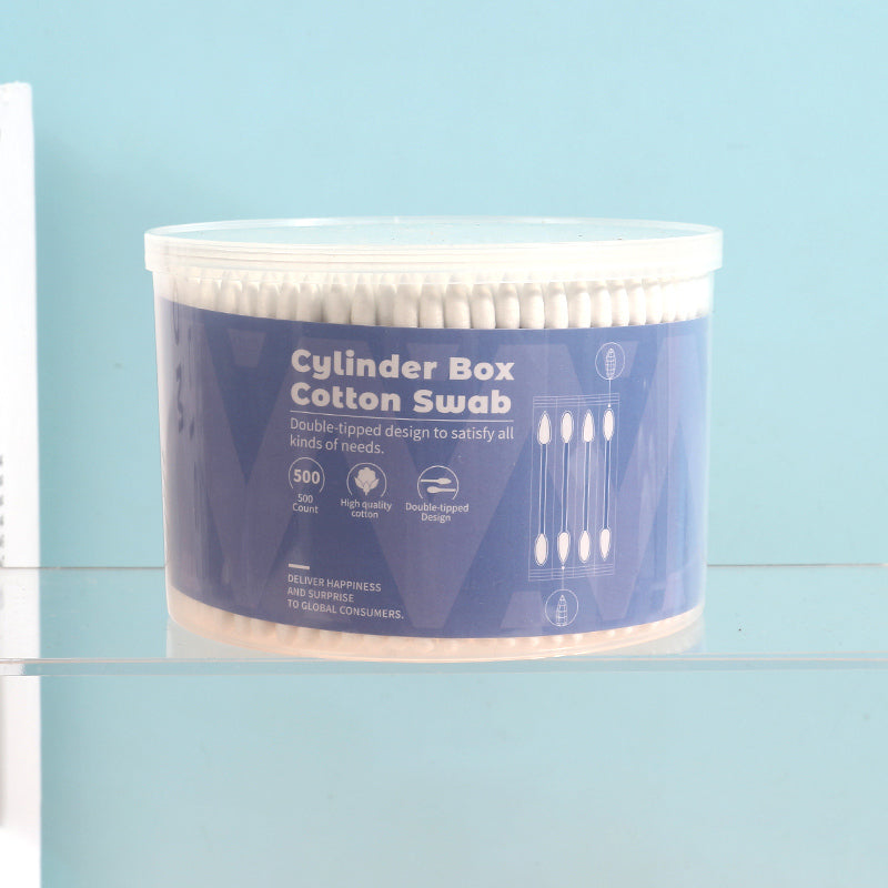 Cylinder Box Cotton Swab 500 Count (Sharp Tip + Round Tip)