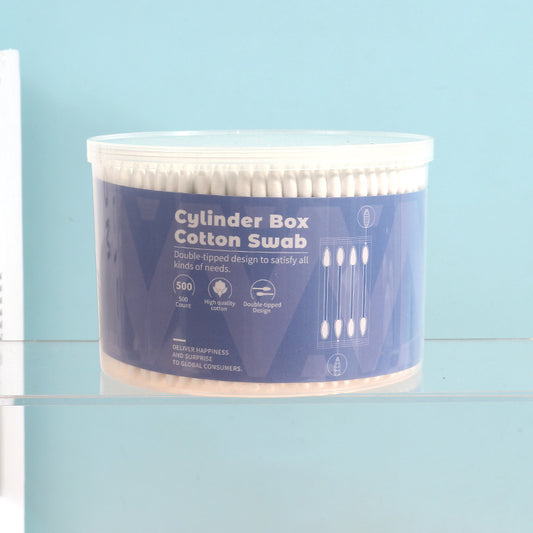 Cylinder Box Cotton Swab 500 Count (Sharp Tip + Round Tip)