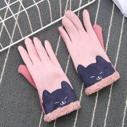 Kawaii Pink Cat Winter Gloves for Girls – Soft, Warm & Cute Fleece-Lined Gloves