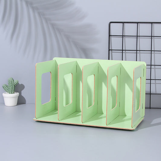 Simple Style 4-Compartment Wooden Notebook Storage Organizer (Green)