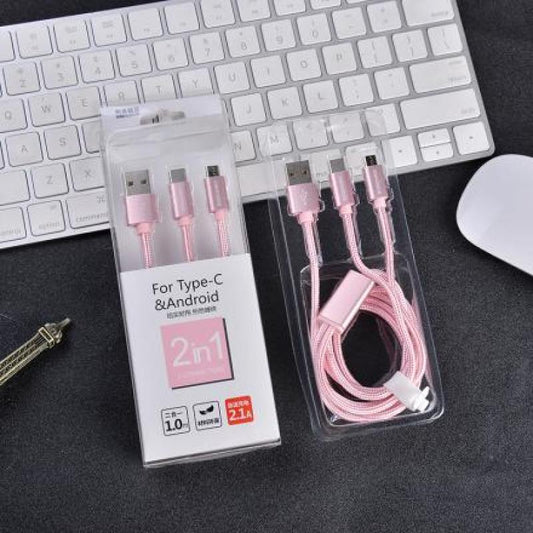 Two-in-one Data Cable for Type-C&Android (Rose Gold)
