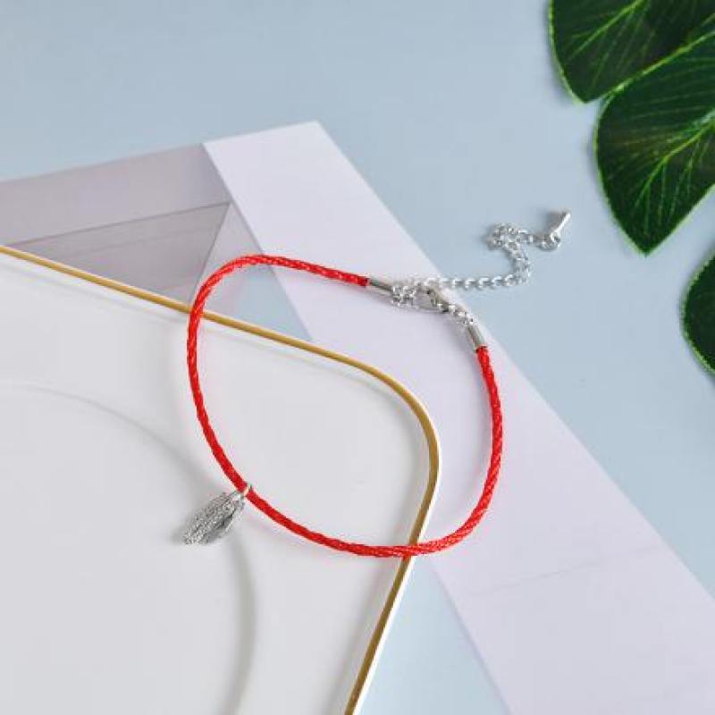 Red Rope Bracelet with Leaf Pendant