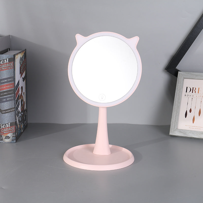 Table Mirror with LED Lamp-Pink