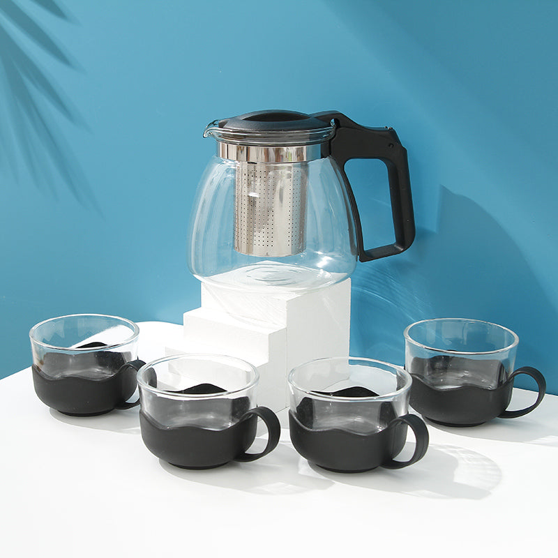 Simple Fashion Glass Teapot Set (900ml/30.4 fl.oz.) (Black)