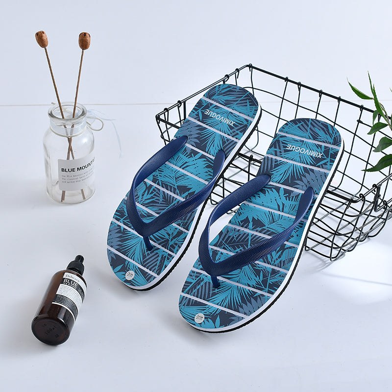 Tropical Rainforest Flip Flops for Men (44/45)(Navy Blue)