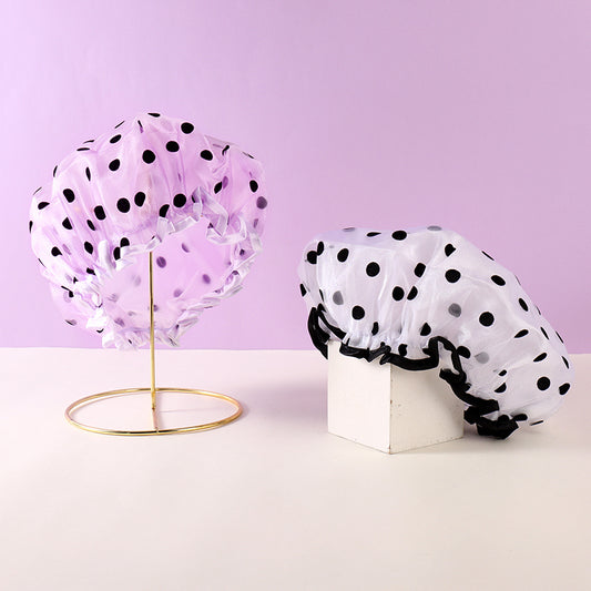 Double Layered Gauze Flocking Polka Dot Bath Cap