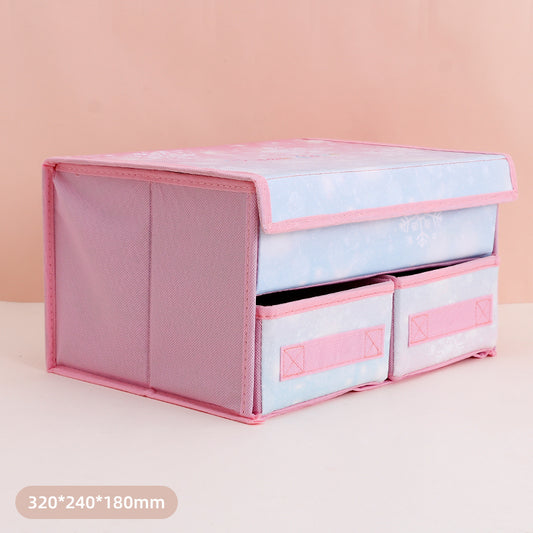 Dream Color PU 2-Layer Fabric Storage Box with 3 Drawers (Pink)