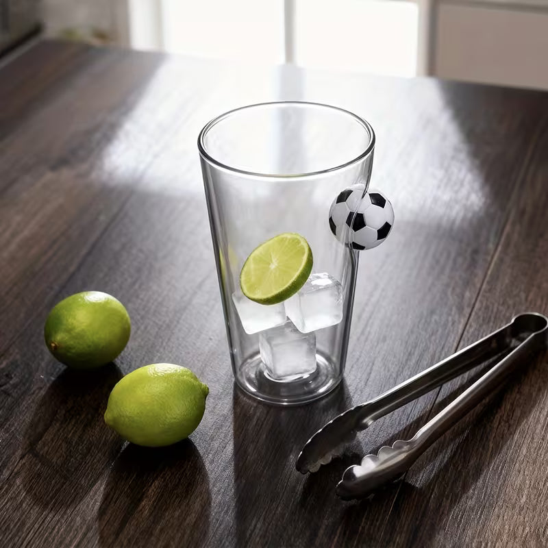 Football Handle Glass 550ml | Unique Soccer Ball Grip Drinking Glass for Cold Drinks, Juice & Mocktails