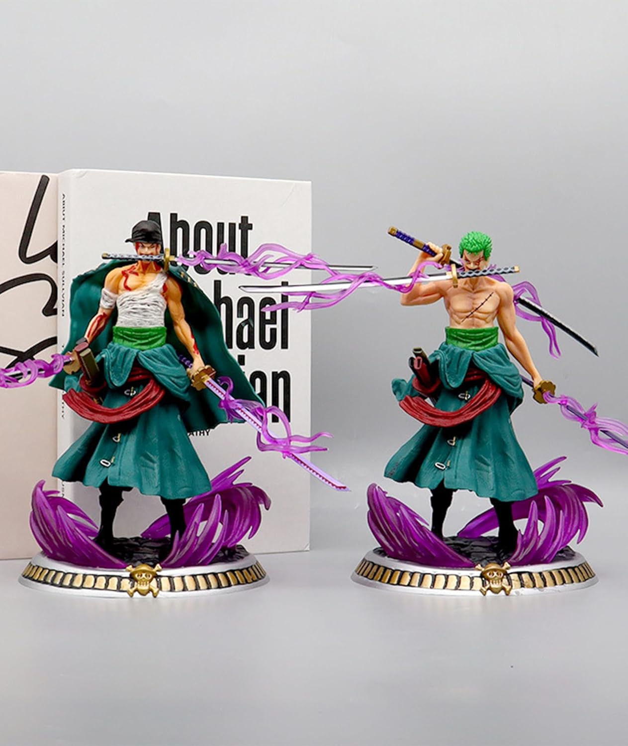 Roronoa Zoro Three Sword Style Action Figure with Purple Aura Effect – 19cm One Piece Anime Collectible PVC Statue | Premium Display Model for Anime Fans & Collectors