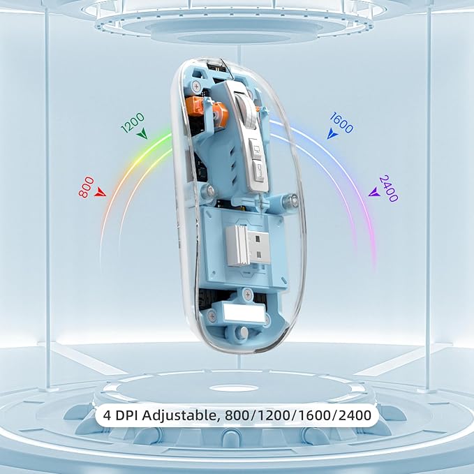 Transparent Shell T900 Wireless Rechargeable Mouse – Type-C Charging, Tri-Mode Connectivity & 4-Level Adjustable DPI
