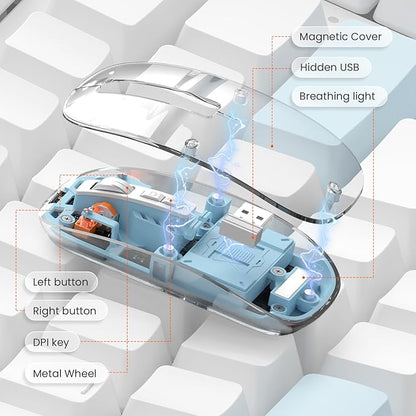 Transparent Shell T900 Wireless Rechargeable Mouse – Type-C Charging, Tri-Mode Connectivity & 4-Level Adjustable DPI