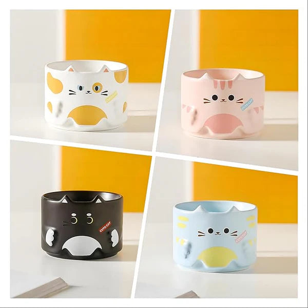 Kawaii Cat Face Ceramic Mug – Cute Cartoon Coffee & Tea Mug | Stackable Aesthetic Mug for Home & Office
