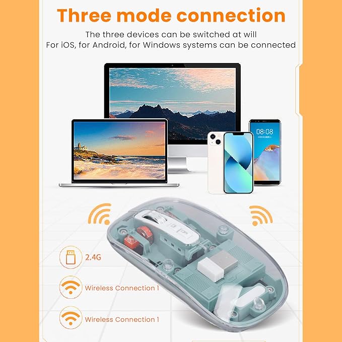 Transparent Shell T900 Wireless Rechargeable Mouse – Type-C Charging, Tri-Mode Connectivity & 4-Level Adjustable DPI