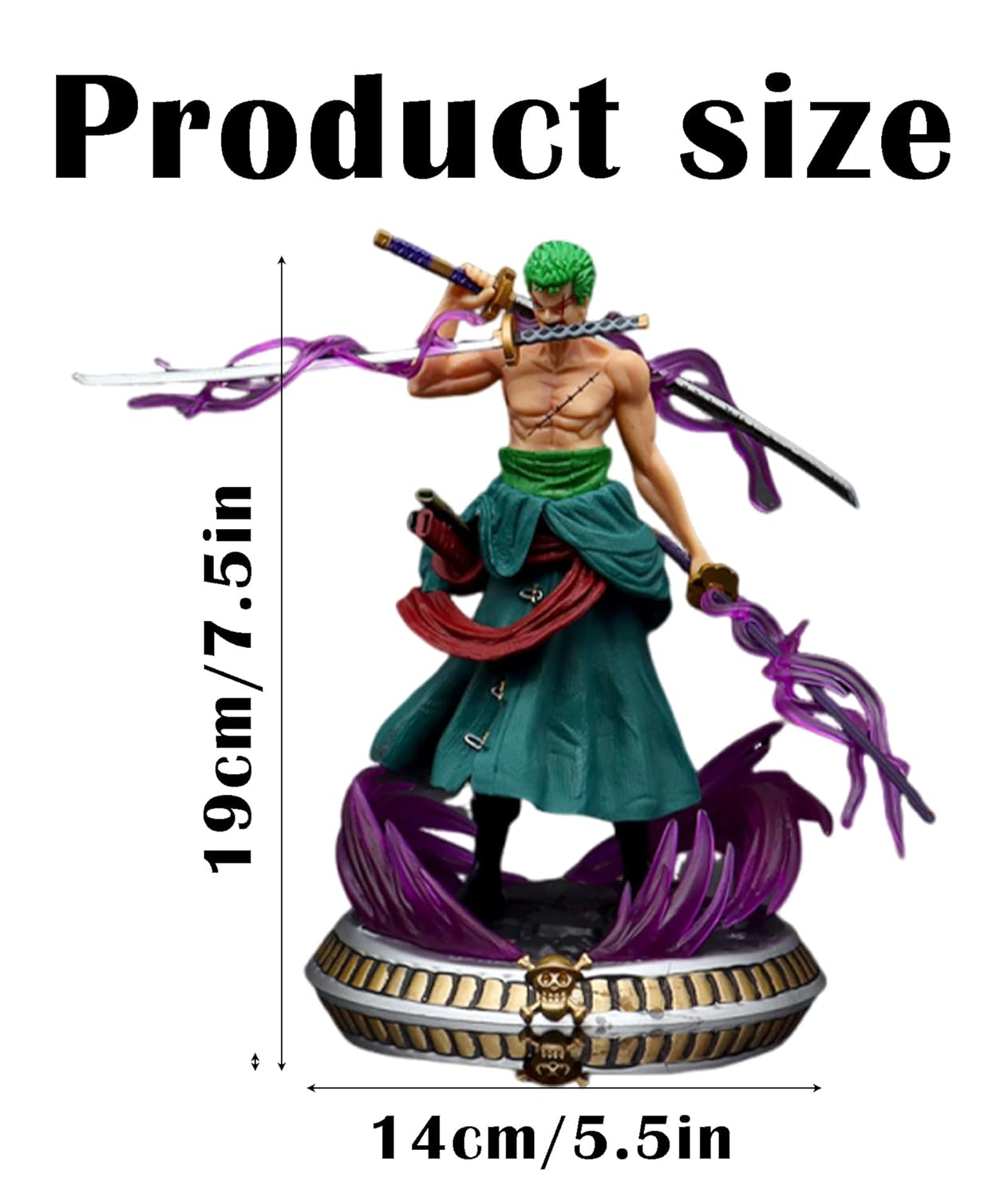 Roronoa Zoro Three Sword Style Action Figure with Purple Aura Effect – 19cm One Piece Anime Collectible PVC Statue | Premium Display Model for Anime Fans & Collectors