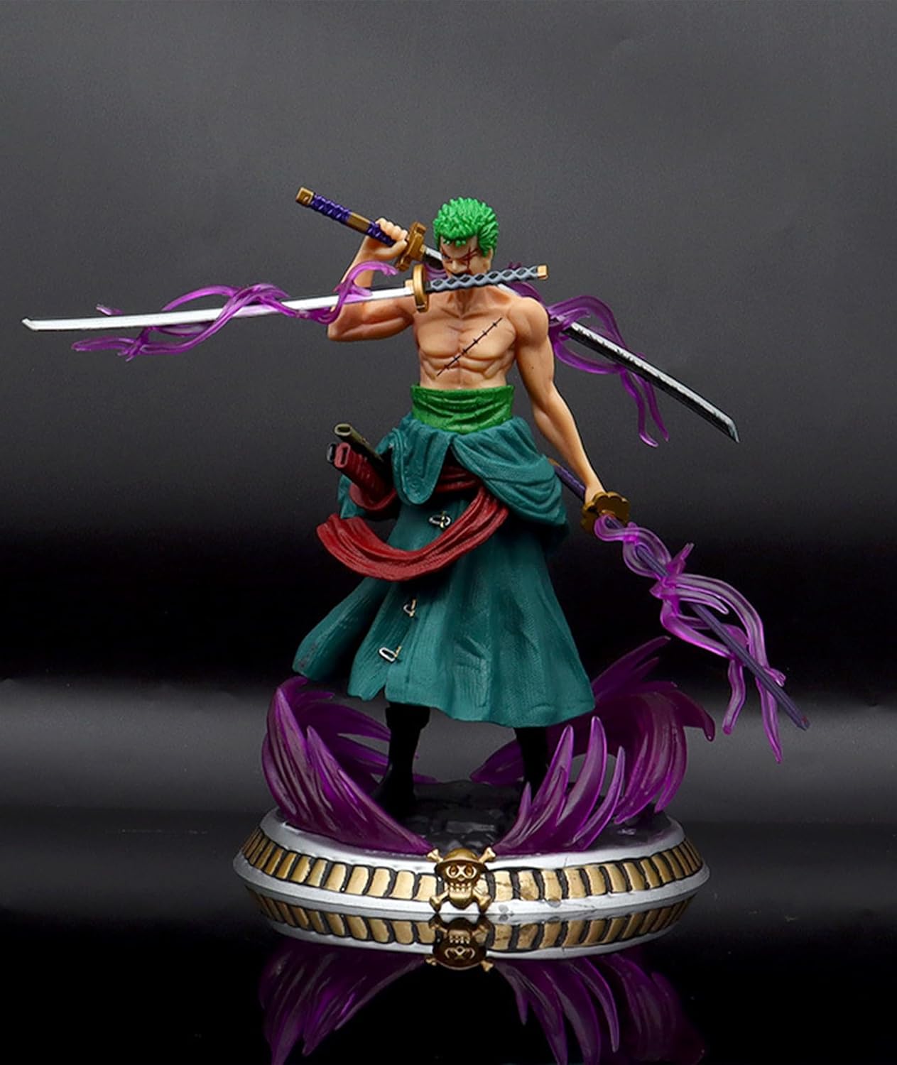 Roronoa Zoro Three Sword Style Action Figure with Purple Aura Effect – 19cm One Piece Anime Collectible PVC Statue | Premium Display Model for Anime Fans & Collectors