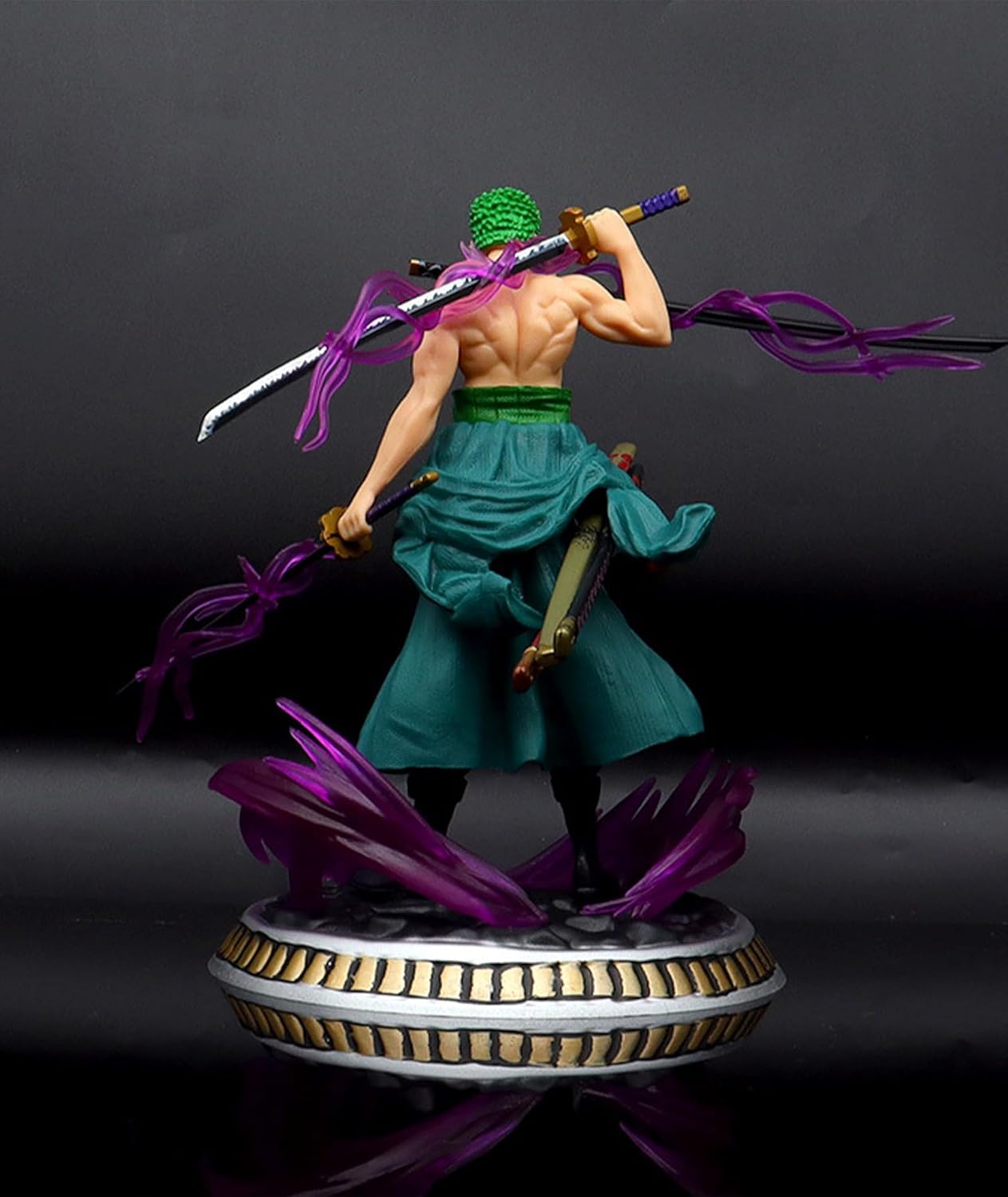 Roronoa Zoro Three Sword Style Action Figure with Purple Aura Effect – 19cm One Piece Anime Collectible PVC Statue | Premium Display Model for Anime Fans & Collectors