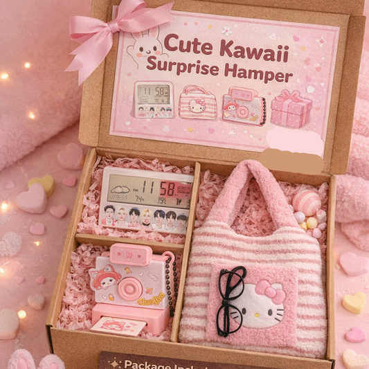 Cute Kawaii Gift Hamper | 3-in-1 Aesthetic Set with Shoulder Bag, Mini Camera Toy, Digital Alarm Clock & Bunny Clock | Perfect Gift for Girls & Teens