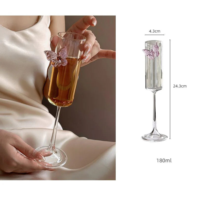 Pink Butterfly Glass  – Cute Decorative Drink Markers for Champagne, Wine & Party Glasses