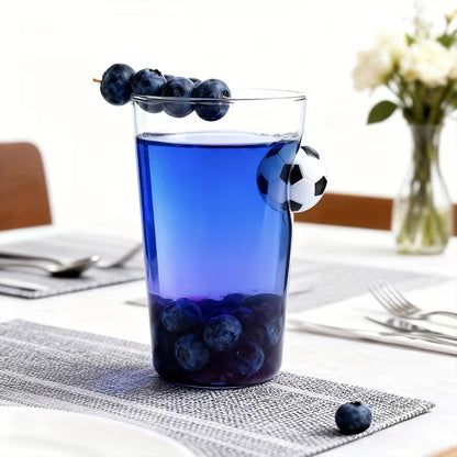 Football Handle Glass 550ml | Unique Soccer Ball Grip Drinking Glass for Cold Drinks, Juice & Mocktails