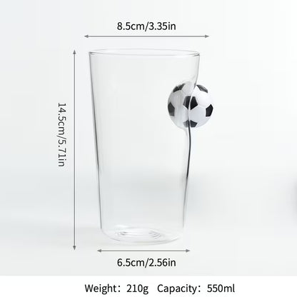 Football Handle Glass 550ml | Unique Soccer Ball Grip Drinking Glass for Cold Drinks, Juice & Mocktails