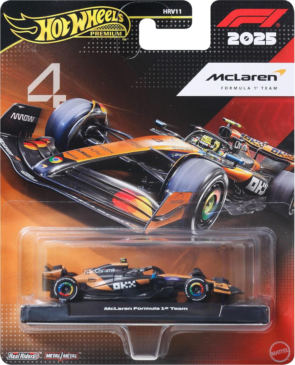 Hot Wheels Premium McLaren Formula 1 Team 2025 Die-Cast Car – 1:64 Scale F1 Racing Model | Metal/Metal Real Riders Collectible