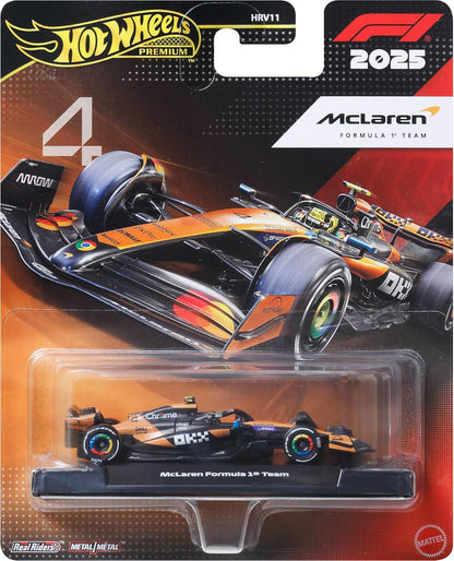 Hot Wheels Premium McLaren Formula 1 Team 2025 Die-Cast Car – 1:64 Scale F1 Racing Model | Metal/Metal Real Riders Collectible