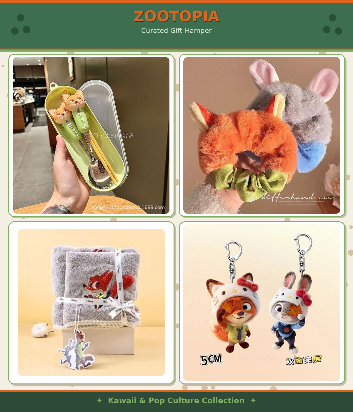 Zootopia Cute Gift Hamper – Sling Bag, Cutlery Set, Plush Hair Scrunchie ,2-Piece Towel Set & Character Keychains | Gift Ready Cartoon Hamper