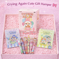Crying Again Cute Gift Hamper – Blind Box Toy, Mini Diary Set (2 pcs) & Cartoon Gel Pen Set (Pack of 6) | Gift Ready Stationery Hamper