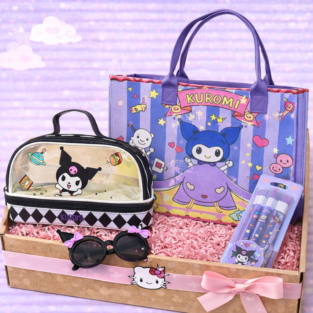 Kuromi Kawaii Lifestyle Gift Hamper – Tote Bag, Cosmetic Pouch, Sunglasses & Pen Set