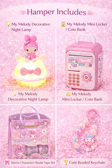 My Melody Kawaii Sanrio Gift Hamper – Cute Gift Box with Night Lamp, Mini Locker & Accessories