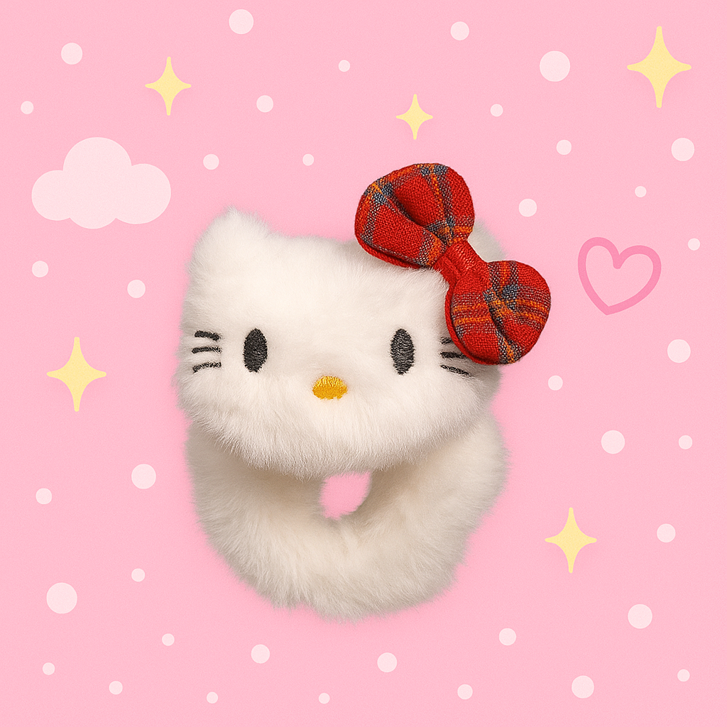 Hello Kitty Plush Hair Rope / Cute Kawaii Hair Tie for Girls – Soft Fluffy Cartoon Ponytail Holder