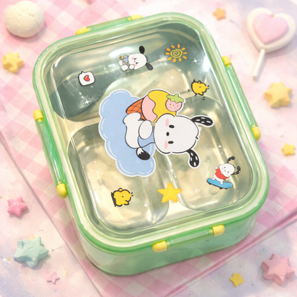 Kawaii Sanrio Style 3-Compartment Lunch Box | Kuromi, Cinnamoroll, My Melody & Pochacco Bento Box for Kids & Adults