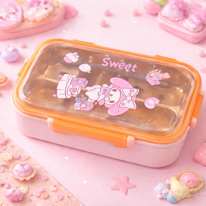 Kawaii Sanrio Style 3-Compartment Lunch Box | Kuromi, Cinnamoroll, My Melody & Pochacco Bento Box for Kids & Adults