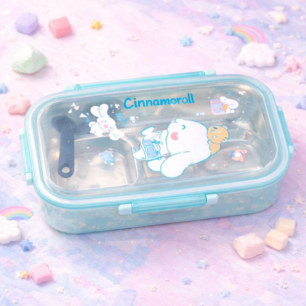 Kawaii Sanrio Style 3-Compartment Lunch Box | Kuromi, Cinnamoroll, My Melody & Pochacco Bento Box for Kids & Adults