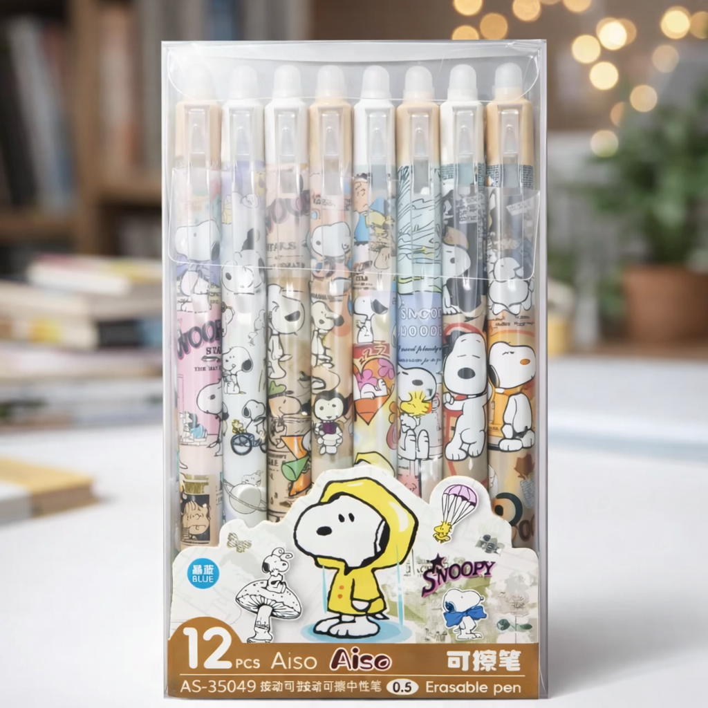 Kawaii 0.5mm Erasable Gel Pen Set (12 PCS) – Cute Cartoon Blue Ink Pens for School, Office & Journaling