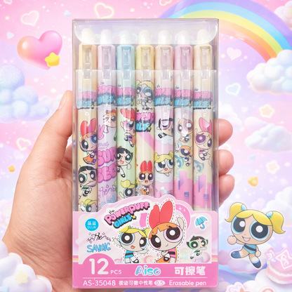 Kawaii 0.5mm Erasable Gel Pen Set (12 PCS) – Cute Cartoon Blue Ink Pens for School, Office & Journaling