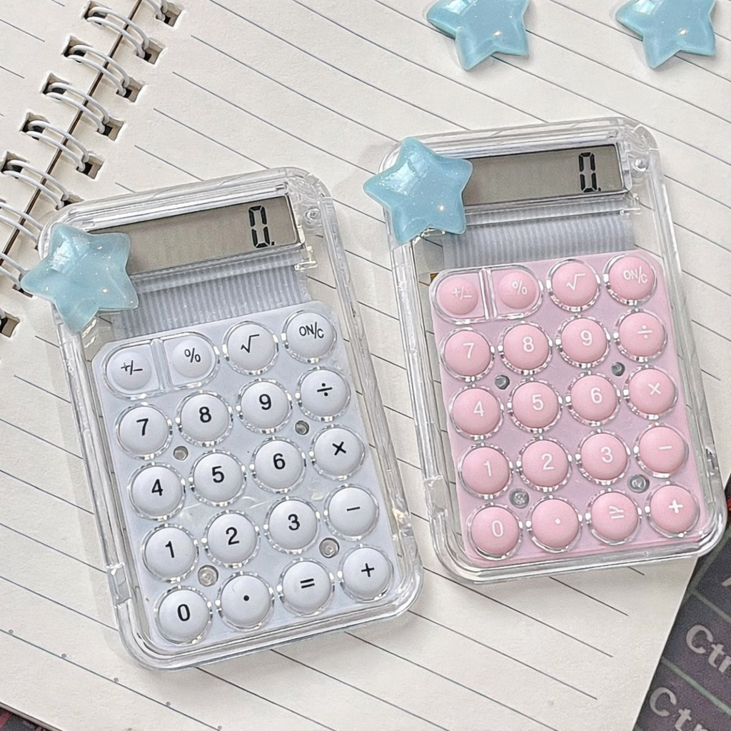 Kawaii Star Transparent Mini Calculator – Cute Pastel Pocket Calculator (Pink & White)