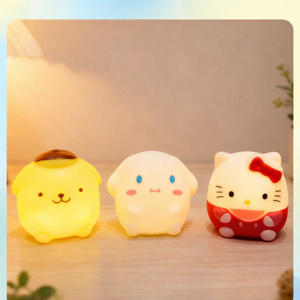 Pompompurin, Cinnamoroll & Hello Kitty Cute Vinyl Night Lamp – Button Operated LED Bedside Light Lamp