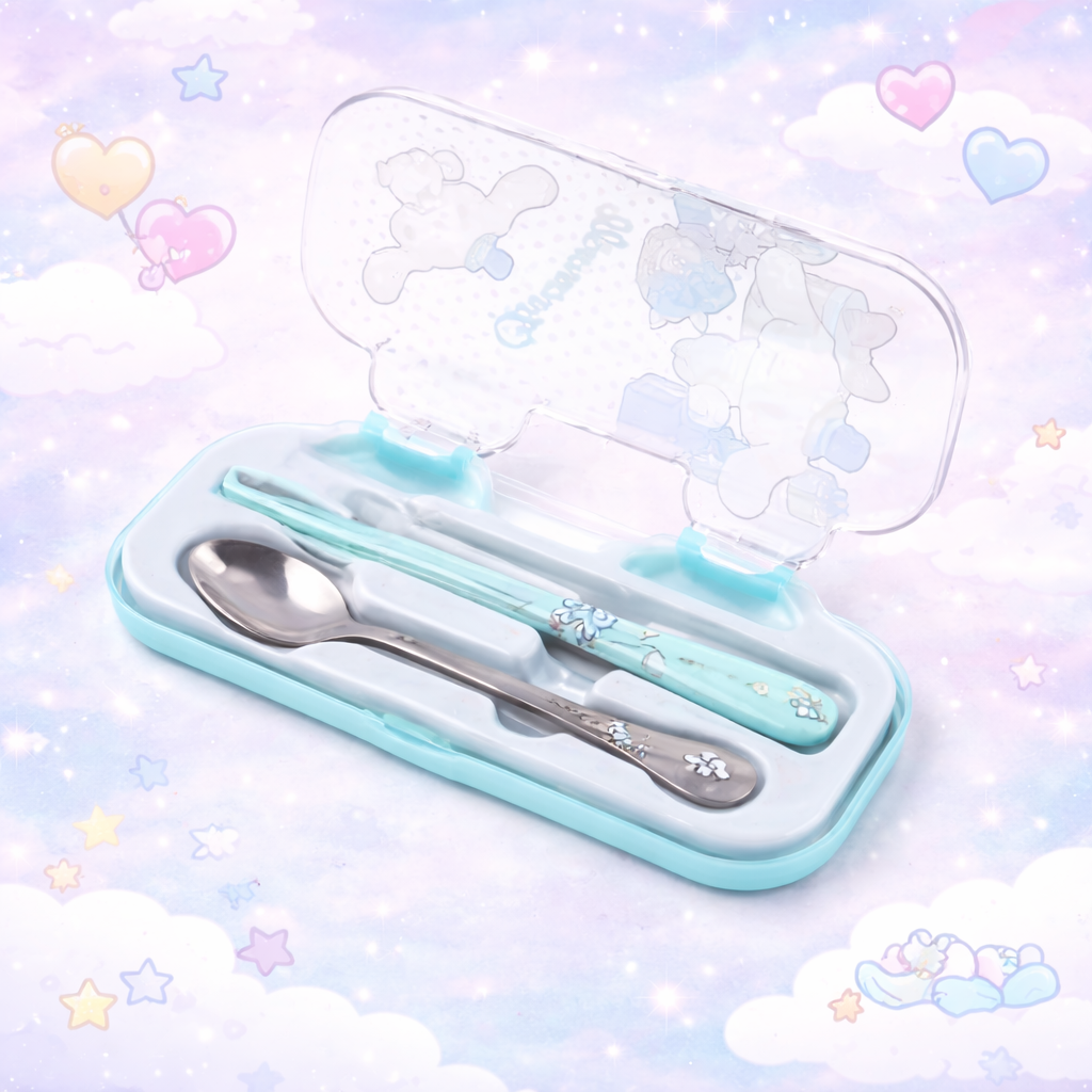 Kawaii Sanrio Spoon & Fork Cutlery Case Set – Kuromi / My Melody / Cinnamoroll Portable Kids Lunch Utensils