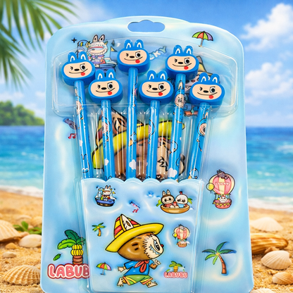 Kawaii Cartoon Character Pencil with Eraser (Pack of 6 pencil) – Kuromi, Capybara & Labubu Cute Pencil Set